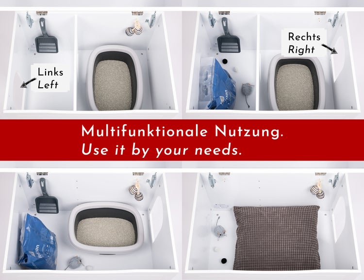 WONDERMAKE - Katzenschrank für Katzentoilette groß aus Holz, Katzenklo-Schrank Kommode XL, Design Katzen-Haus Toilette Klo Waschbecken-Unterschrank für Bad, weiß