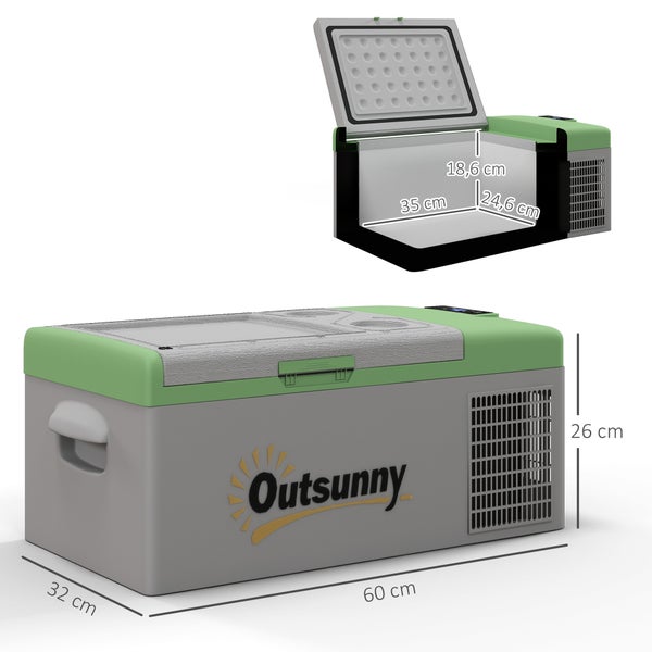 Outsunny Kompressor Kühlbox 16L, Kühlbox Auto 12/24V DC & 100-240V AC, bis -20°C, Tragbare Gefrierbox mit MAX/ECO Modi, Mini Kühlschrank für Camping, Lkw, Boot, RV und Steckdose