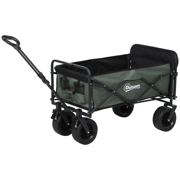 Outsunny Gartenwagen 120 kg belastbar, klappbar Transportwagen mit herausnehmbare Plane, Griff, Rädern, Lenkachse, Bollerwagen Handwagen Gartenkarre 95 Liter Gerätewagen für Haus Garten, Grün