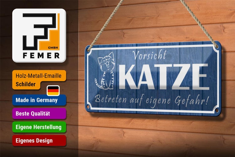 Blechschild Spruch 27x10cm Vorsicht Katze eigene Gefahr Dekoration