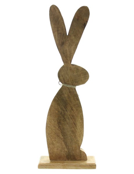 FRANK FLECHTWAREN | Holzdeko Osterhase, groß, MANGOHOLZ, METALL, JUTE, 20 x 8 x 63 cm