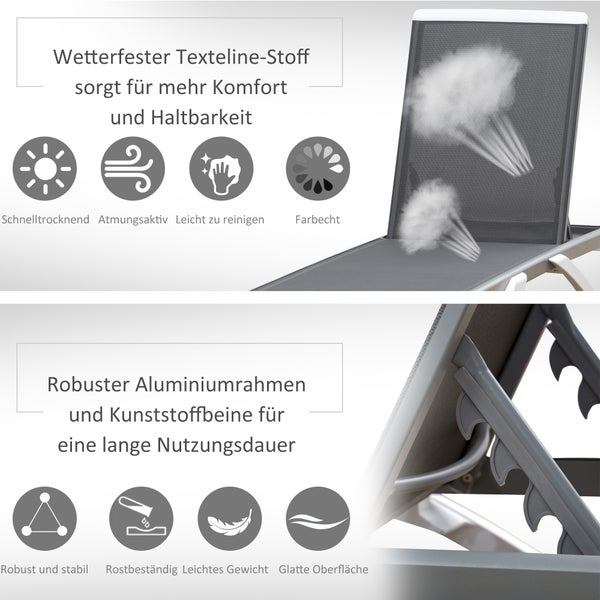 Outsunny Gartenliege, 5-fach verstellbar, ergonomisch, 170 x 67,5 x 95 cm, Alu, Texteline, Grau+Weiß