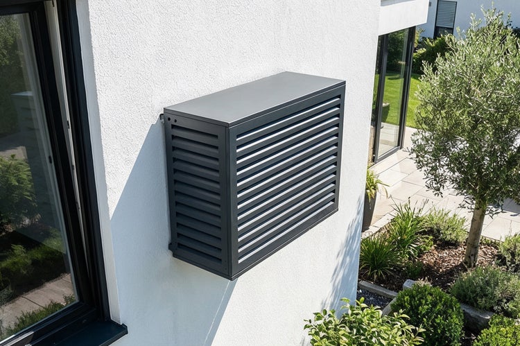 Wandmontierter Klimaanlagenverkleidung mit Lamellen zur Außenanwendung