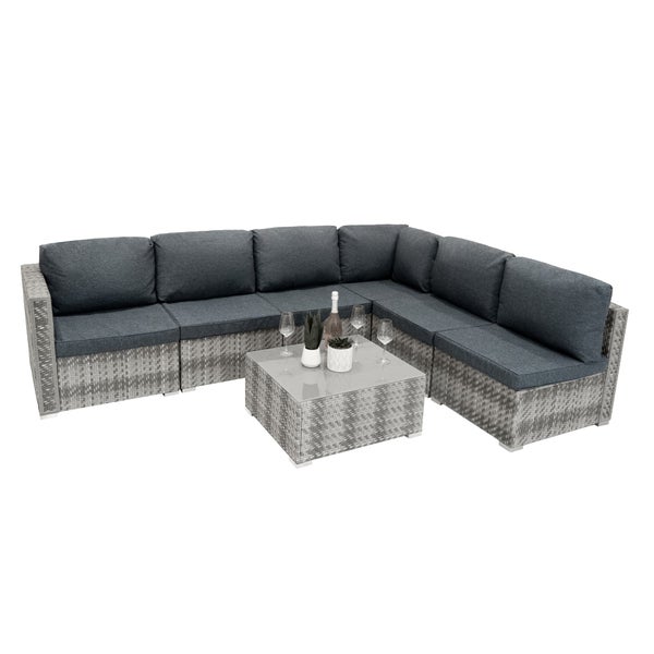 Rattan Modular 7-teiliges Möbelset – Grau