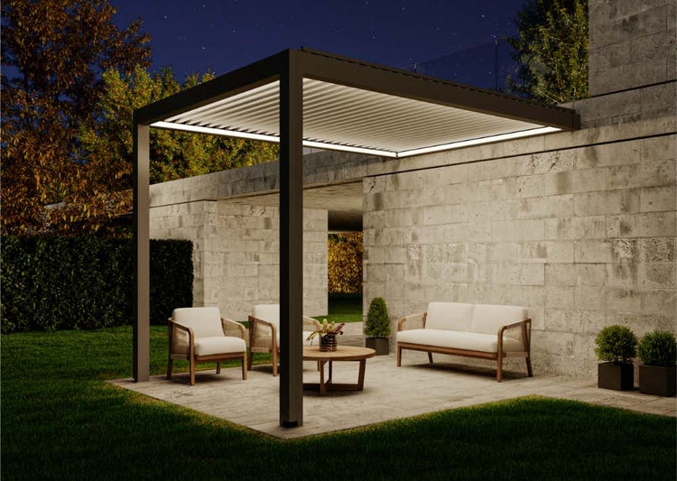 Huun Pergola Mezzo wandmontiert aus Metall in Grau 3x4m