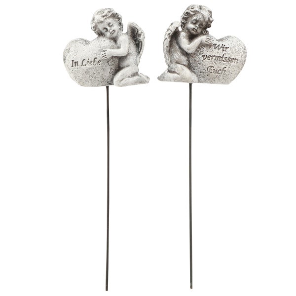 Zwei Engel Gartenstecker mit Herz und Inschrift