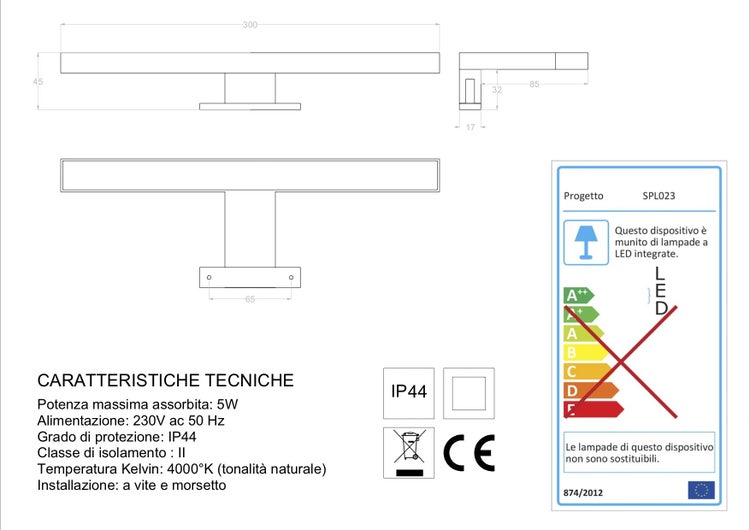 LED-Lampe für Badezimmerspiegel 30 cm