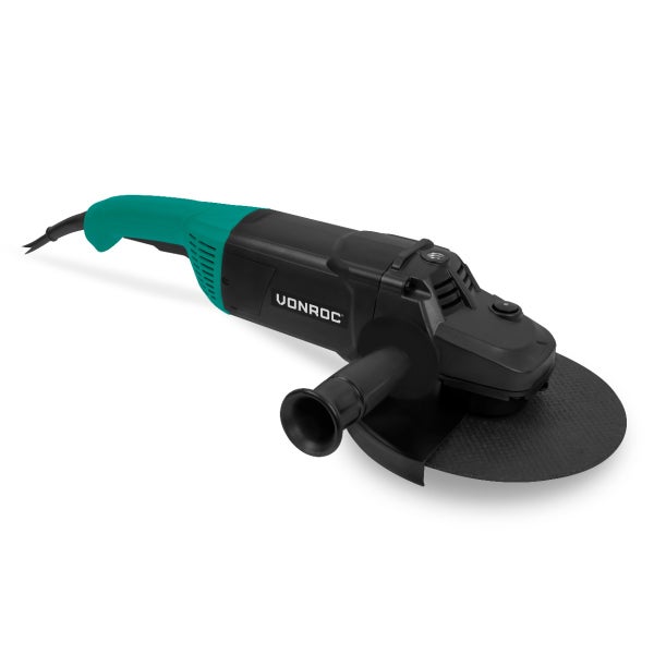 VONROC PRO Winkelschleifer - 2600W – Ø230mm – Sanftstart - Geeignet für Stein, Beton und Stahl - Inklusive Seitengriff - 3m-Gummikabel