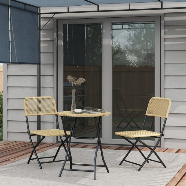 Outsunny 3-tlg. Gartenmöbel-Set, Ø60 x 70H cm, Stahl, PE Rattan, gelb