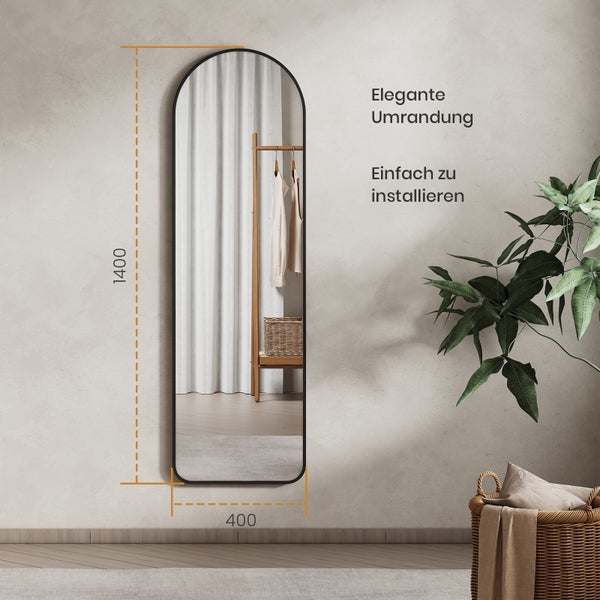 EMKE Standspiegel 140 x 40 cm, Schwarz, 5 mm Kupferfreier & Gehärteter HD-Spiegel, Wandmontage und Bodenstehend, Mit Schwarzem Stützrahmen, Ideal für Ankleidezimmer und Schlafzimmer