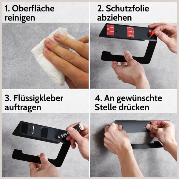 DEKAZIA® Toilettenpapierhalter ohne Bohren schwarz | Klopapierhalter ohne Bohren | Klorollenhalter ohne Bohren Klopapierhalter schwarz Toilettenpapierhalter schwarz matt WC Papier Halterung mit Ablage
