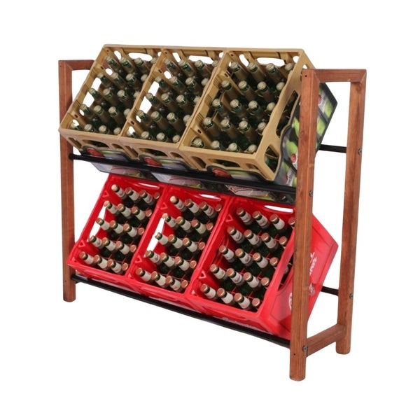 PROREGAL Getränkekistenregal HUNSRÜCK HxBxT 95x112x32cm 6 Kisten auf 2 Ebenen Massives Kiefernholz Braun geölt