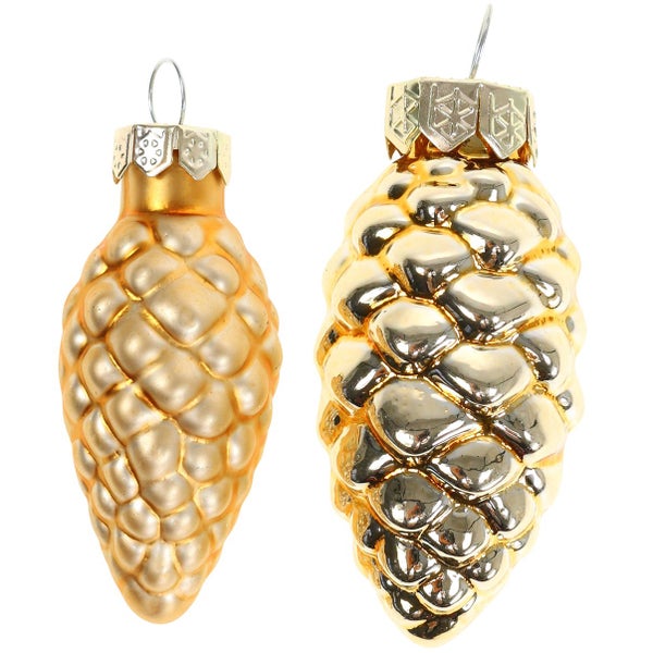 Zwei goldene Tannenzapfen als Christbaumschmuck