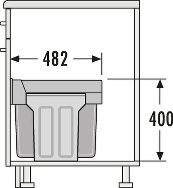 Technische Zeichnung eines Unterschranks mit den Maßen 482 mal 400.