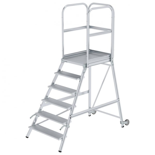 Fahrbare Arbeitsbühne aus Aluminium mit sechs Stufen und Geländer