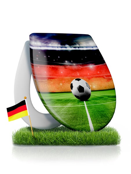 WC Sitz mit Fußballstadion Motiv und Deutschlandfahne auf Grasfläche