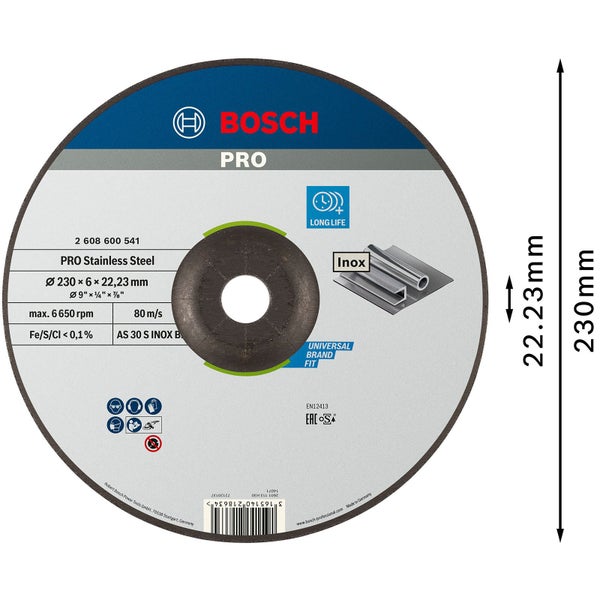 Bosch PRO Stainless Steel Schleifscheibe 230 x 6 x 22,23 mm - 2608600541