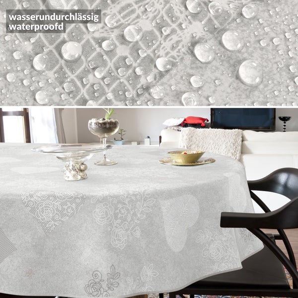 Tischdecke mit Herz- und Rosenmuster, wasserundurchlässig