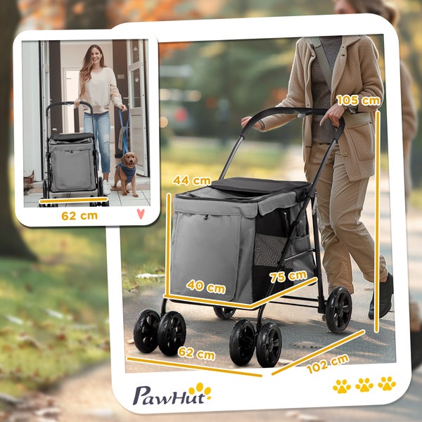 PawHut Hundewagen, 102L x 62B x 105H cm, Oxford-Gewebe (100% Polyester), Stahl, Grau