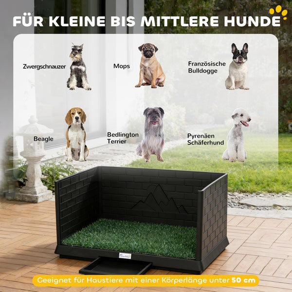 PawHut Hundetoilette mit Kunstrasen und Schublade für kleine bis mittlere Hunde mit einer Körperlänge unter 50 Zentimeter.