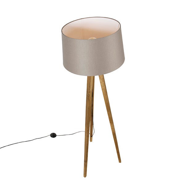 Stehleuchte mit Stoffschirm und Holzfuß