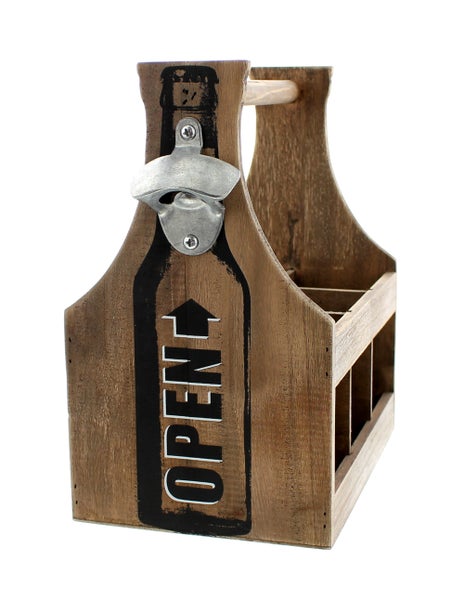 FRANK FLECHTWAREN | Flaschenträger Opener, HOLZ, ca. 25 x 17 x 29 cm, ohne Inhalt