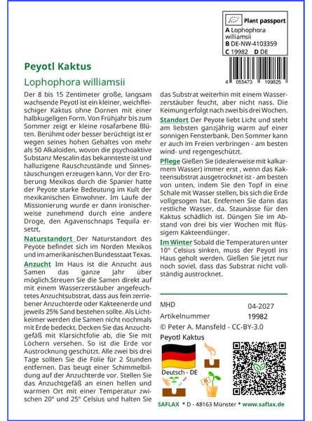 SAFLAX Garden to go - Peyotl Kaktus  - Lophophora williamsii - 20 Samen - Mit Topf, Klima - Deckel und Anzuchtsubstrat