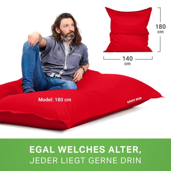 Green Bean 2er Set XXL Sitzsack inkl. Pouf fertig befüllt mit EPS-Perlen - Riesensitzsack 140x180 Lounge Sitz-Kissen Bean-Bag Chair  - Rot