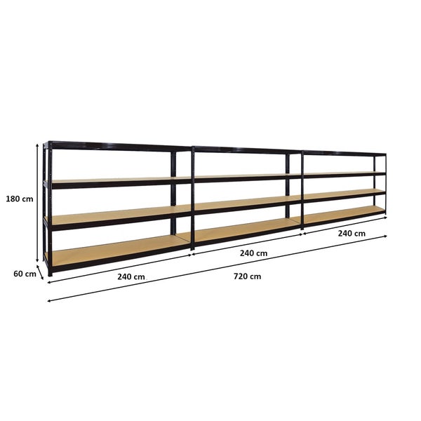 PROREGAL Mega Deal 3er-Sparset Profi-Schwerlastregal Dino HxBxT 180x240x60cm Fachlast 450kg Schwarz, Kellerregal, Steckregal, Garagenregal, Lagerregal