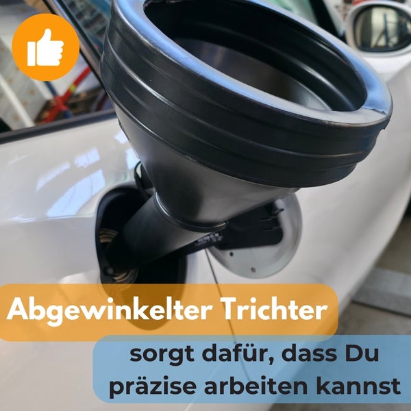 Abgewinkelter Trichter zum präzisen Arbeiten am Auto