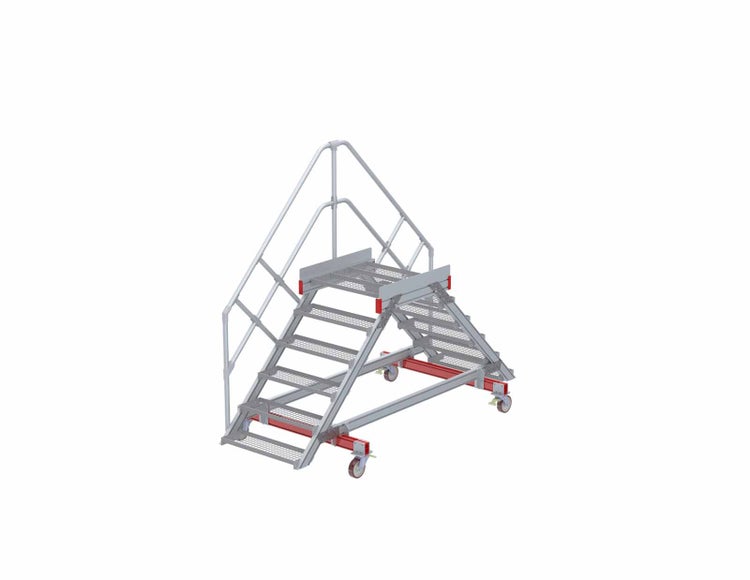 Fahrbare Treppe aus Metall mit Geländer