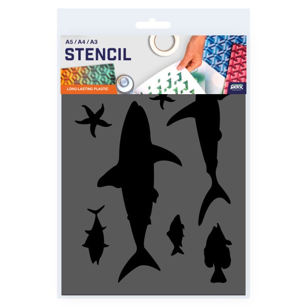 QBIX Fischschablone - Silhouttes of Fish - Kunststoff A3 Schablone