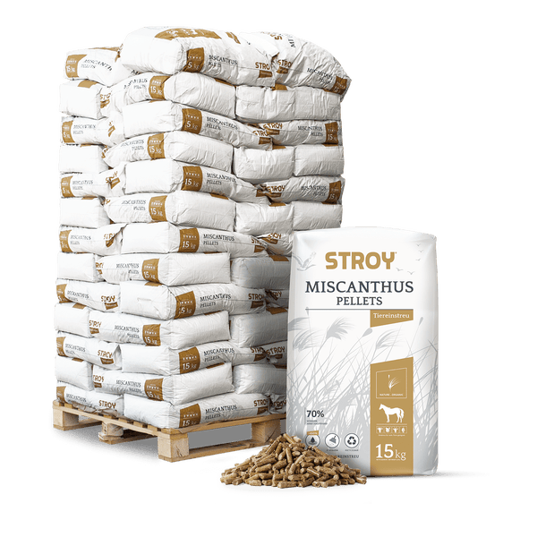 STROY Miscanthus Pellets Einstreu 15kg x 65 Sack 975kg Palette Einstreu Pelleteinstreu Miscanthus