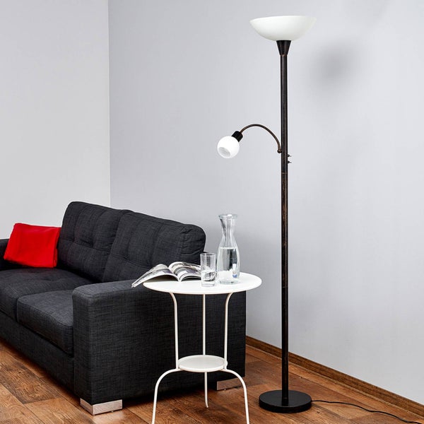 Lindby Stehlampe, Deckenfluter verstellbarer Lesearm Standleuchte Glas Metall 1x E27 max. 15W und E14 8W ohne Leuchtmittel Standlampe