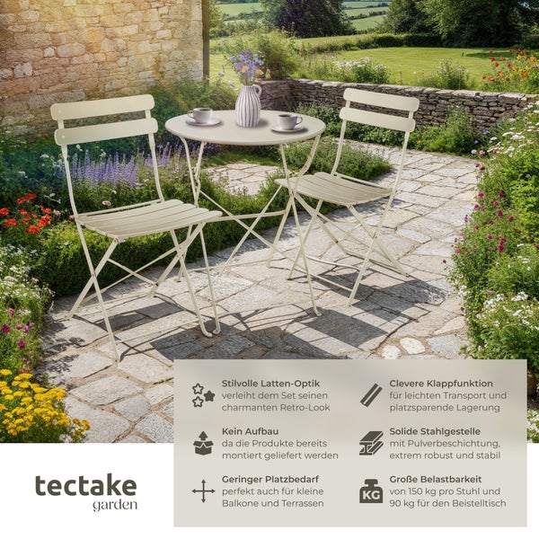 Bistrotisch Set tectake Frieda Belastbarkeit Stuhl 120 kg für 2 Personen creme