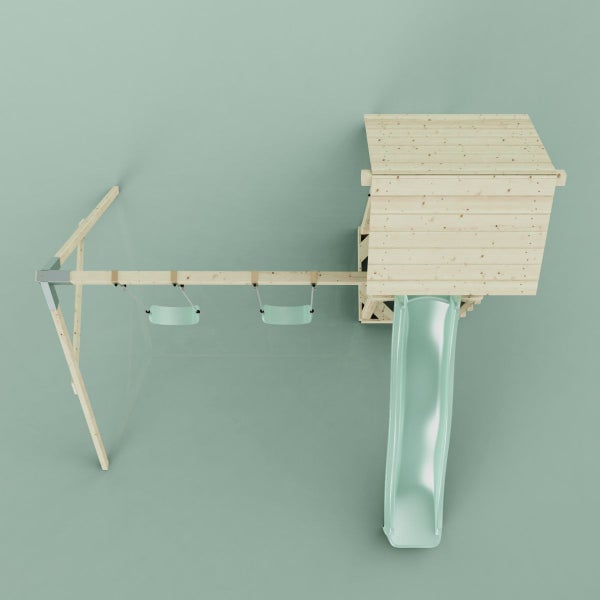 Spielturm mit Rutsche und Schaukel für den Garten