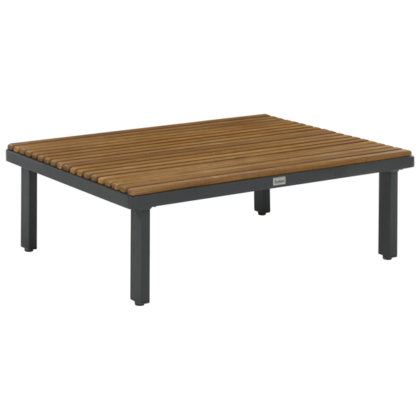 Rechteckiger Gartencouchtisch mit einer Tischplatte aus Holzlatten und einem Metallgestell von Beliani.