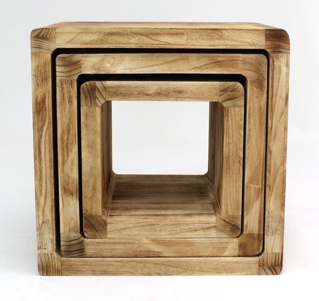 FRANK FLECHTWAREN | Regal-Cubes Geflammt, 3er Set, HOLZ, 27 x 35 x 27 cm, 35 x 35 x 35 cm, 44 x 35 x 44 cm, Holzstärke 3 cm, ohne Deko
