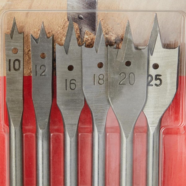 kwb Flachfräs-Bohrer Set, 6-teiliger Flach-Bohrer Satz für Holz 10 -25 mm, zubehör Schlagbormaschine