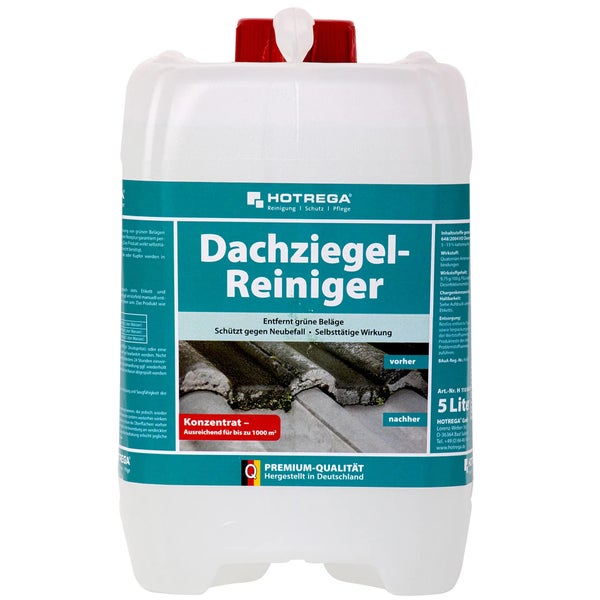 Hotrega Dachziegelreiniger 5 Liter Kanister zur Entfernung von grünen Belägen mit selbstdringender Wirkung.
