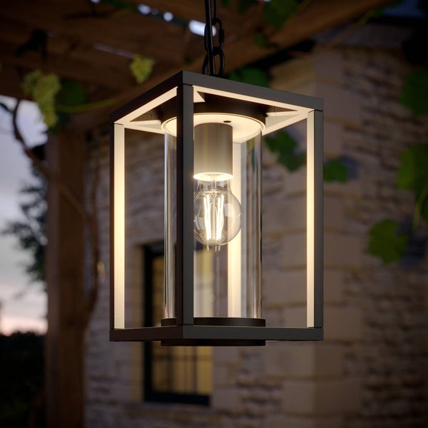 Lucande Außenleuchte Ferda (spritzwassergeschützt (Modern) in Schwarz aus Aluminium (1 flammig, E27) - Pendelleuchte außen