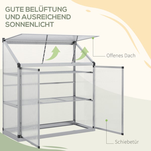 Outsunny Alu-Gewächshaus, mit 3 Ebenen, 131 x 58 x 139,5 cm, Polycarbonat, Aluminium, Silber