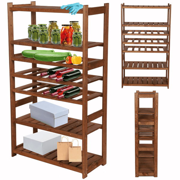 PROREGAL Weinregal SPREEWALD HxBxT 124x70x33cm 18 Flaschen auf 3 Ebenen + 4 Ablagen Massives Kiefernholz Braun geölt