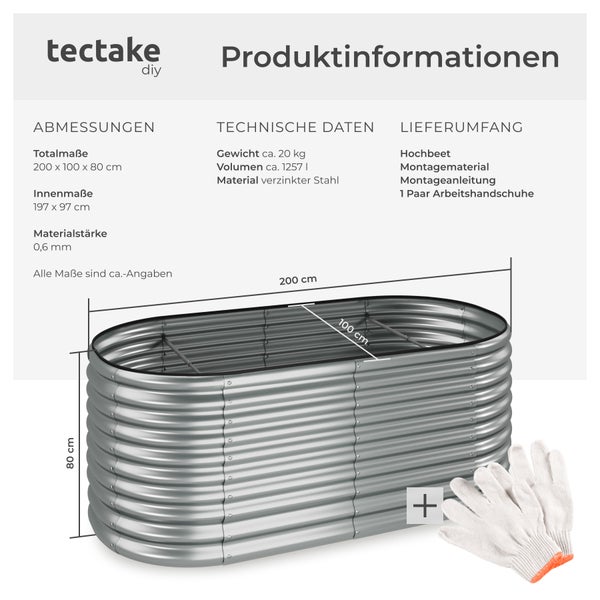 Informationen zu Tectake Hochbeet mit Abmessungen und Lieferumfang