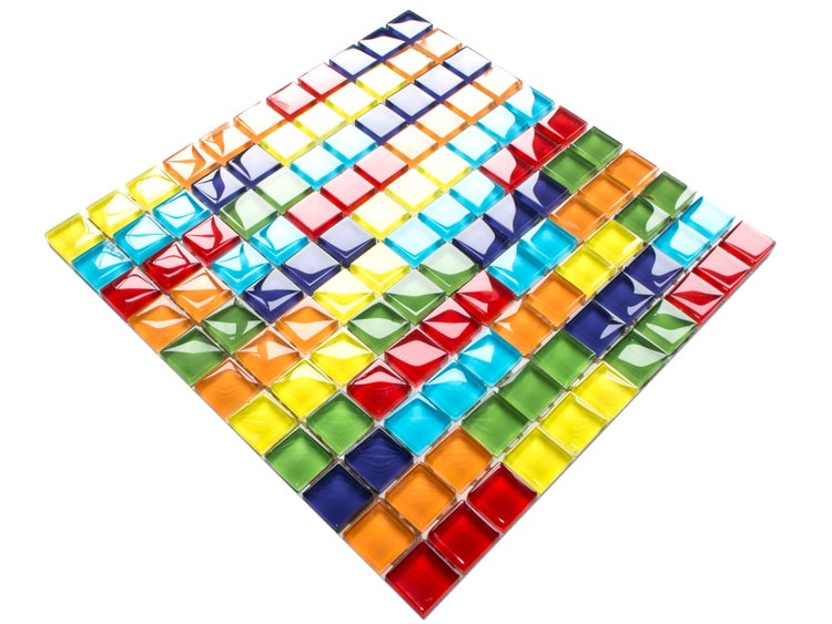 Glasmosaik auf Netz für Bad und Küche 30cm x 30cm  - Long Rainbow