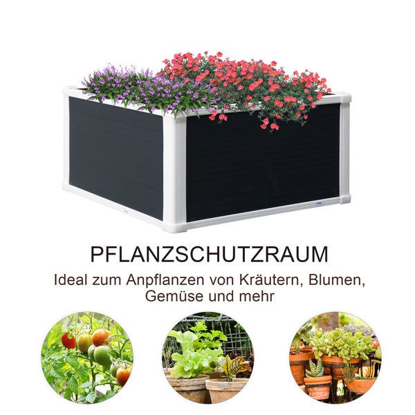 Outsunny Hochbeet Blumenkasten Pflanzkasten mit Drainagefunktion Gemüsebeet für Gemüse, Kräuter im Garten, Terrasse und Balkon, Kunststoff, Grau, 60 x 60 x 30 cm
