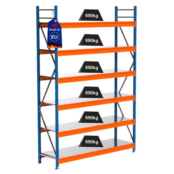 Lagerregal mit sechs Regalböden und einer Traglast von 690 Kilogramm pro Boden