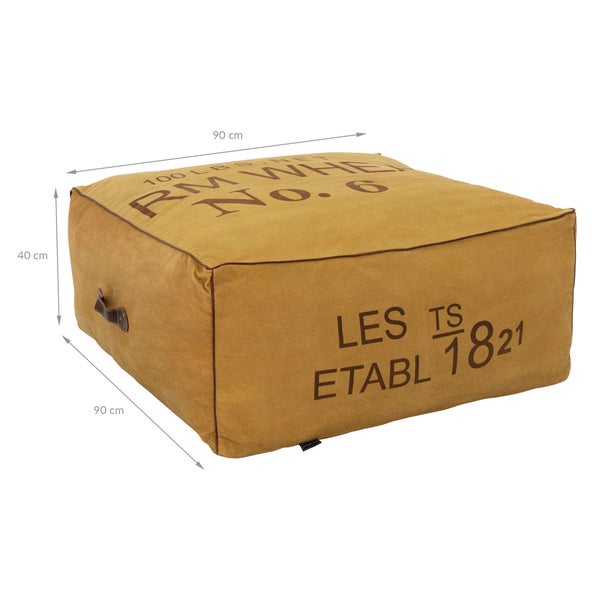WOMO-DESIGN Sitzpouf XXL Budweiß aus Leinen in Ocker mit Tragegriff 90x40x90 cm Quadratisch, Handgefertigt, Baumwolle Füllung, Modern, Sitzpuff Pouf Puff Ottoman Sitzhocker Fußhocker Hocker Sitzkissen