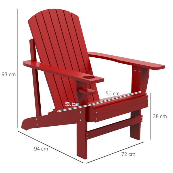 Outsunny Adirondack-Gartenstuhl mit Becherhalter Gartenliege Balkonstuhl Massivholz Rot 72 x 94 x 93 cm