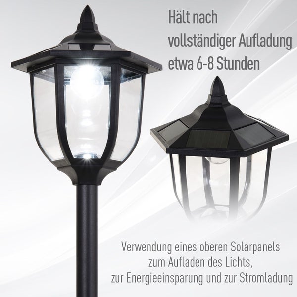 Outsunny Solar LED Gartenlaterne, Gartenleuchte, 30/60 Lumen, Ø26,5 x 177 cm, Kunststoff, Schwarz